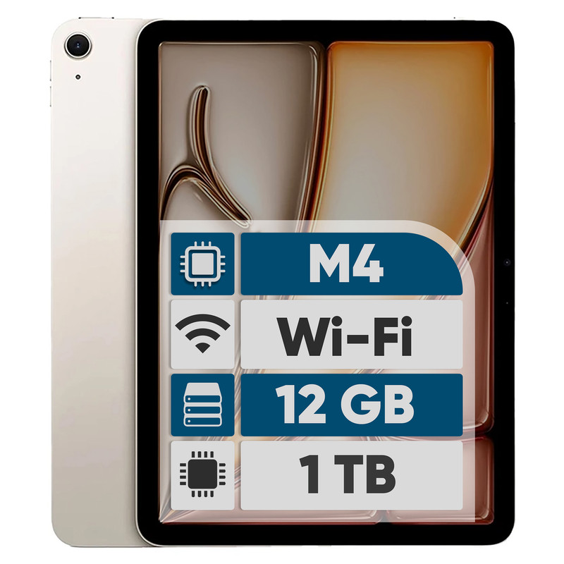 تبلت 13 اینچ اپل مدل iPad Air 2026 M4 Wi-Fi ظرفیت 1 ترابایت و رم 12 گیگابایت، رزولوشن دوربین اصلی 12 مگاپیکسل، پشتیبانی از قلم و کیبورد