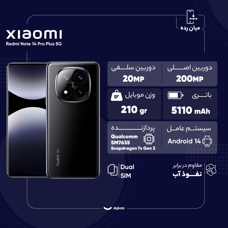 گوشی موبایل شیائومی مدل Redmi Note 14 Pro Plus 5G دو سیم کارت ظرفیت 256 گیگابایت و رم 12 گیگابایت